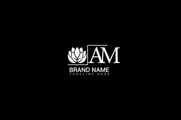 AM Brand Logo Design Stylish Lotus Icon with Elegant Initial Letters