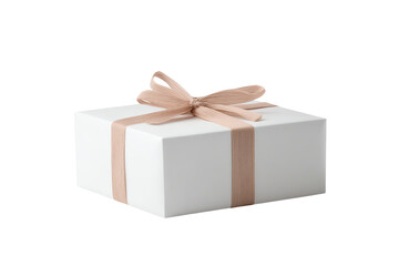 Obraz premium A beautifully wrapped white gift box with a satin ribbon bow, perfect for any occasion, on an isolated background.