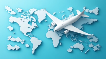 Illustrations of maps and airplane travel concepts