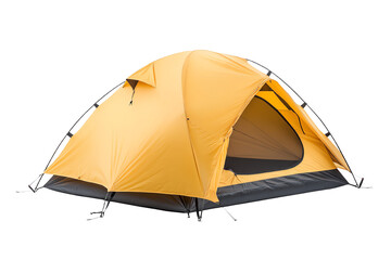 A bright yellow camping tent set up, ideal for outdoor adventures and camping trips. Perfect for nature enthusiasts.
