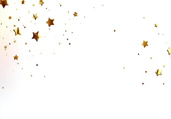 Gold star confetti scattered on white background