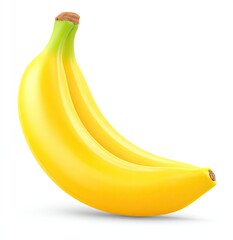 Ripe banana pair, yellow, curved, isolated on white
