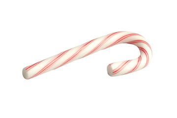 Fototapeta premium A vibrant candy cane with red and white stripes on a white isolated background, perfect for holiday themes.