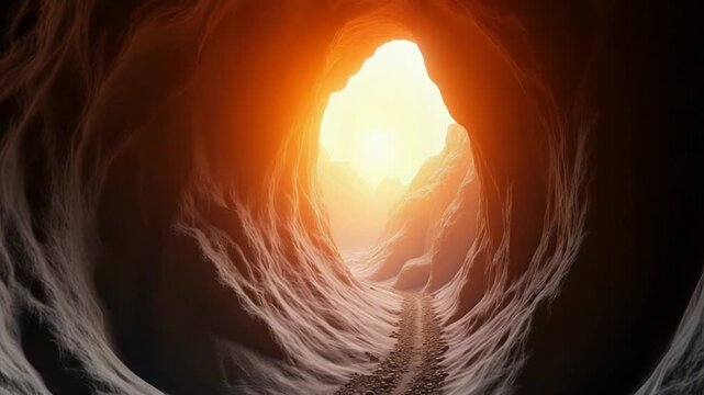 4k sun light inside beautiful mysterious cave
