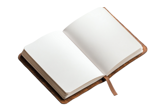 An open blank notebook on a white background, perfect for brainstorming, note-taking, or creative writing.