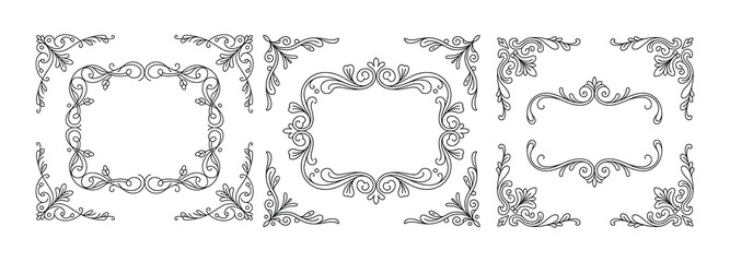 Decorative Frame Set with Ornate Flourishes and Elegant Vintage Styling Vector Illustration