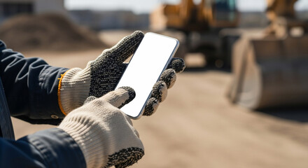 Worker using smartphone on construction site