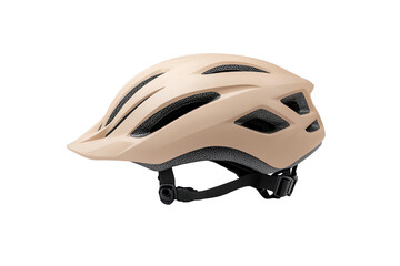 Fototapeta premium Cycling helmet in beige color on white isolated background.