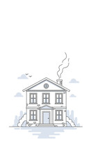 Fototapeta premium Charming traditional two story family home with inviting atmosphere and cozy smoke from chimney