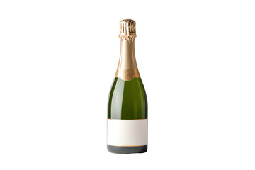 Elegant champagne bottle with a blank label, isolated on a white background, perfect for celebrations and special occasions.