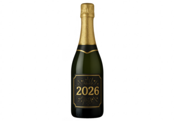 Champagne bottle celebrating new year's eve 2026 with transparent background