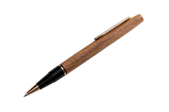 Elegant wooden pen on a white isolated background, ideal for branding and office-related imagery.