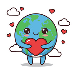 Cute Cartoon Earth Hugging a Red Heart 1.