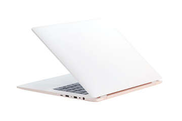 Modern laptop with a sleek design, white isolated background, perfect for tech-related projects.