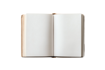 Open book with blank pages on a white isolated background, ideal for inserts and customization.