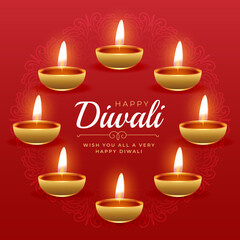 decorative happy diwali festive red background design