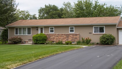 Single-story ranch style home with a large driveway