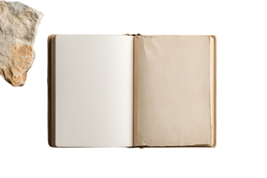 Open book on a white background, perfect for creativity and inspiration.