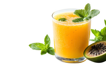Refreshing tropical smoothie featuring fresh mango and mint, served in a chilled glass.