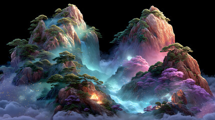 Taoism・Taoist Clouds・Dao Follows Nature | Flowing White Clouds (Silk Texture) with Gold "Dao" Seal, Green Seedlings on Brown Earth, Blue "Nature" Seal