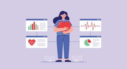 Woman Analyzing Health Data Charts and Graphs.