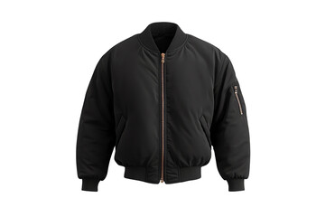 Stylish black bomber jacket with a front zipper and unique detailing, perfect for fashion enthusiasts.
