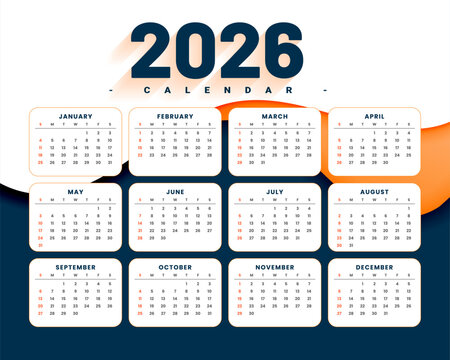 modern 2026 yearly calendar template design