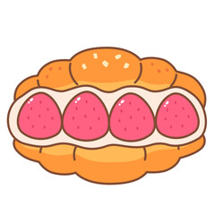 Kawaii Cream Bun with Strawberries Illustration
