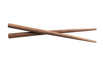 Two wooden chopsticks crossed on a white isolated background.