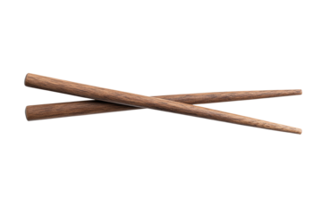 Two wooden chopsticks crossed on a white isolated background.