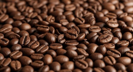 Fototapeta premium Roasted Coffee Beans Background Texture: Rich Brown Close-Up for Cafe, Food, and Beverage Industry.