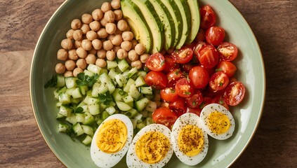 Vibrant Healthy Bowl with Avocado, Eggs, Chickpeas, and Fresh Herbs