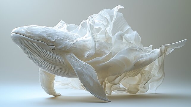 Ethereal White Whale Sculpture Flowing Fabric Artistry image