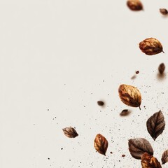 Falling autumn leaves, light beige background