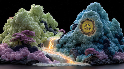 Obraz premium Taoism・Taoist Clouds・Dao Follows Nature | Flowing White Clouds (Silk Texture) with Gold 