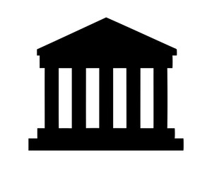 Simple black and white illustration of a bank, courthouse, or government building