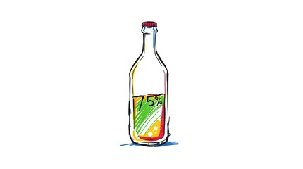 Handdrawn beer bottle with 75 full.