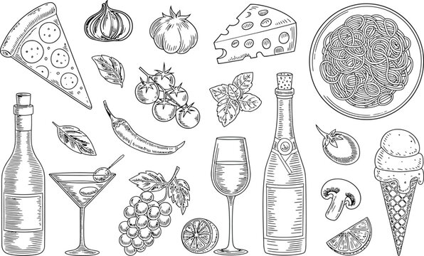 Italian Food Line Art Illustrations