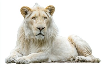 Obraz premium White lion, lying down, facing forward