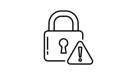 Black and White Padlock Icon with Warning Sign.