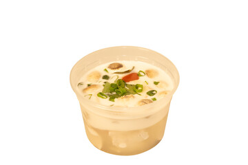 Creamy Chowder Soup with Herbs and Clams in a To-Go Container PNG