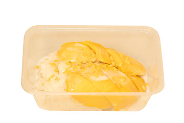 Thai Dessert: Fresh Durian Fruit and Sweet Sticky Rice in Plastic Container PNG