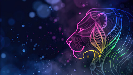 Obraz premium Abstract composition of charting metrics and indicators concept. Colorful line art of a lion's head on a dark, sparkly background.