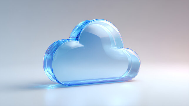 cloud computing icon, 3d render gradient blue glass cloud, cutout Stock Illustration