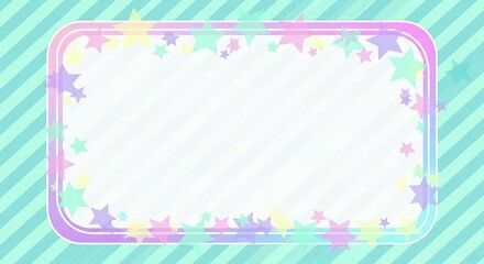 Light blue and green striped background with a rounded rectangular frame adorned with pastel stars, perfect for invitations