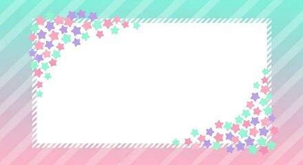 Cute pastel frame with small stars in the corners on a striped background, perfect for invitations