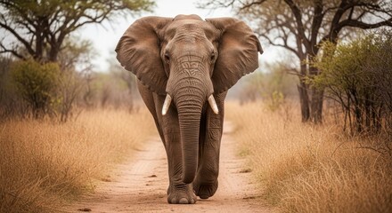 Obraz premium Majestic African Elephant Walking on Safari