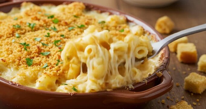 Creamy Baked Macaroni with Crispy Topping and Herbs