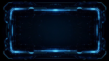 Futuristic holographic interface frame. Glowing blue border for digital dashboards, sci-fi panels, virtual screens, and modern tech UI elements.