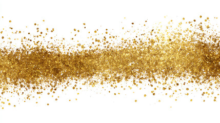 Golden dust. Gold sparkle splatter border. Gold glitter, golden abstract foil. Gold particles, shining gold sparks. Gold stroke on white background. Stock Illustration